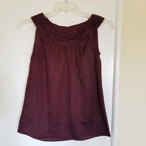 Loft Dark Plum , Purple Pleated Neck Sleeveless blouse, Top (size xs)